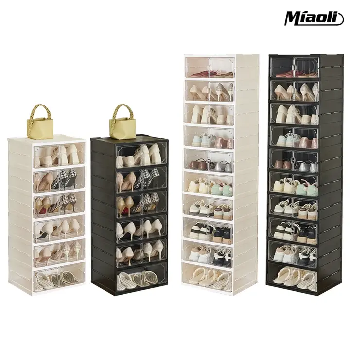 MiAoLi folding shoe rack, magnetic transparent door shoe cabinet, 10layers, can store 20 pairs of shoes, simple design, large capacity, sturdy and stackable plastic shoe cabinet, space-saving, no installation required, convenient and practical. tiktokshop