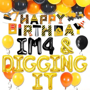 Construction Birthday Party Decorations Im Four And Digging It Balloons Banner Construction 4rd Birthday Party Supplies Construction Truck Balloons for Boys Tractor Themed Decorations outdoorfun