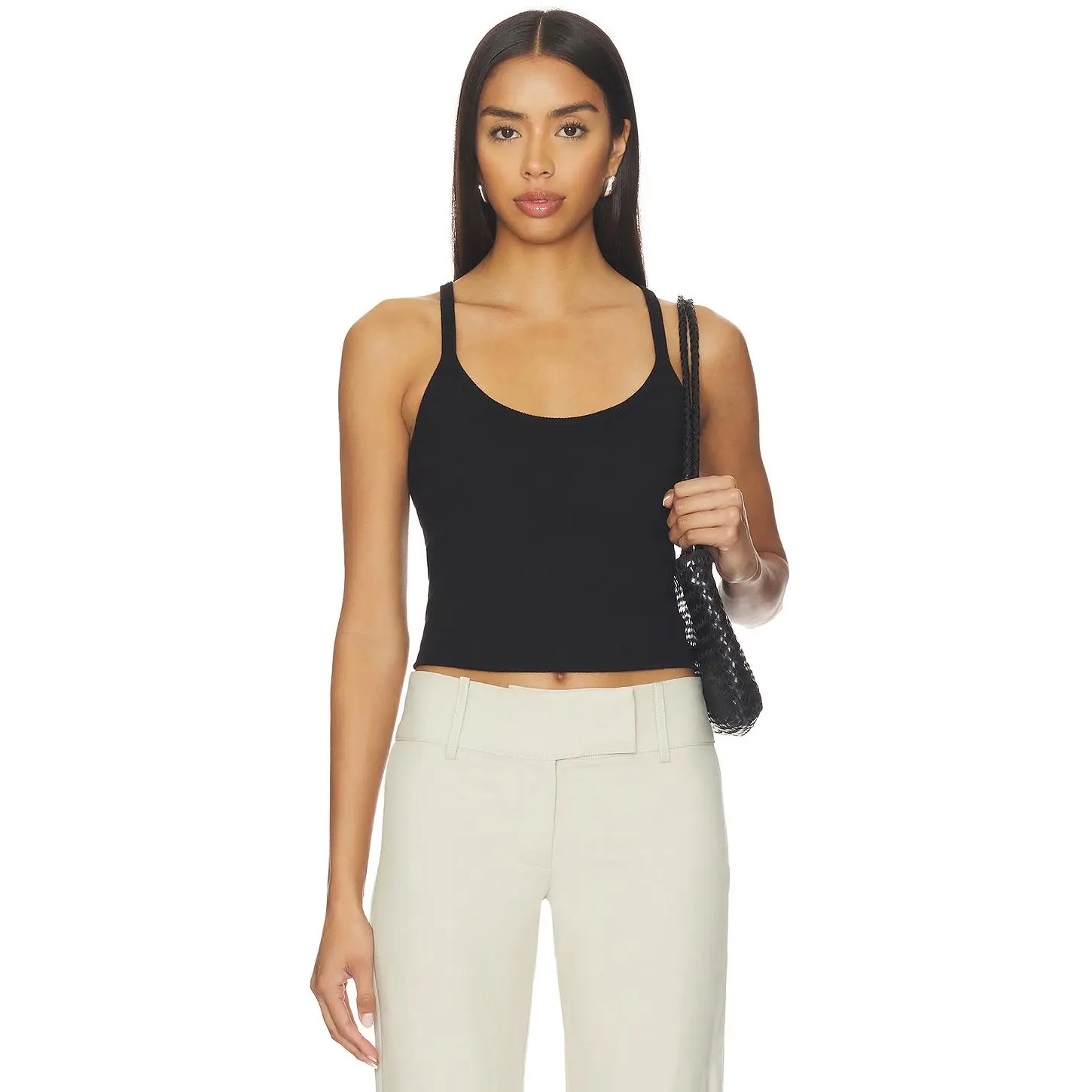 Enza Costa Cotton Rib Cami Tank in Black