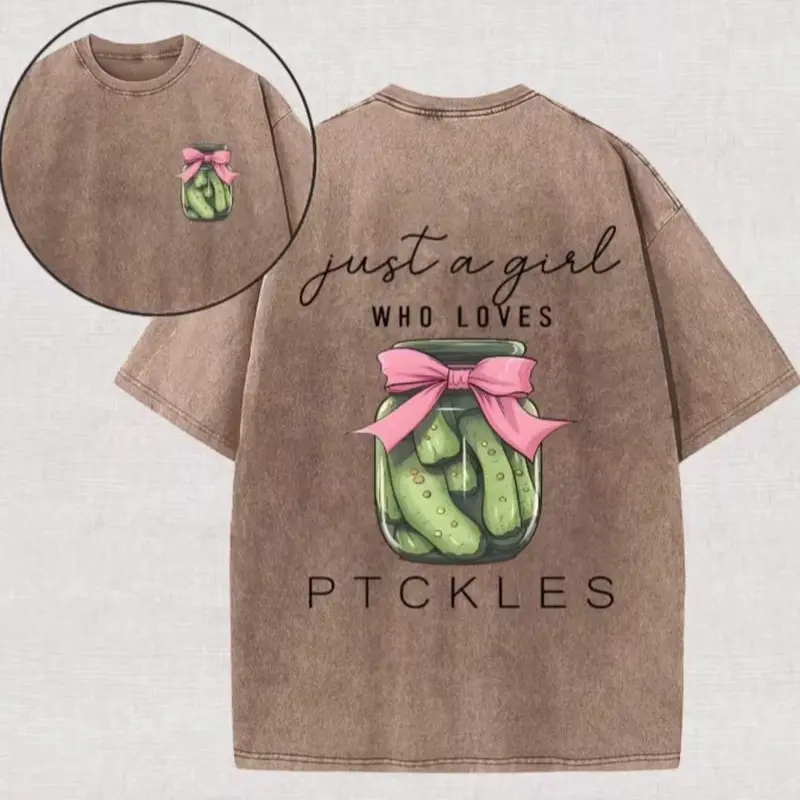 Women's 100% Cotton Oversized Short-Sleeve Streetwear T-Shirt - "Just A Girl Who Loves Pickles" Quote Print, Soft Fabric, Everyday Wear