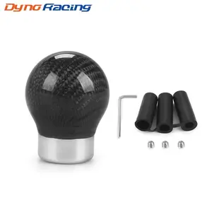 66mm Carbon Fiber Shift Knob, No Gears, Silver Base, 3 Rubber Adapters, Fits 8-12mm Manual Gear Sticks, Round Shift Lever