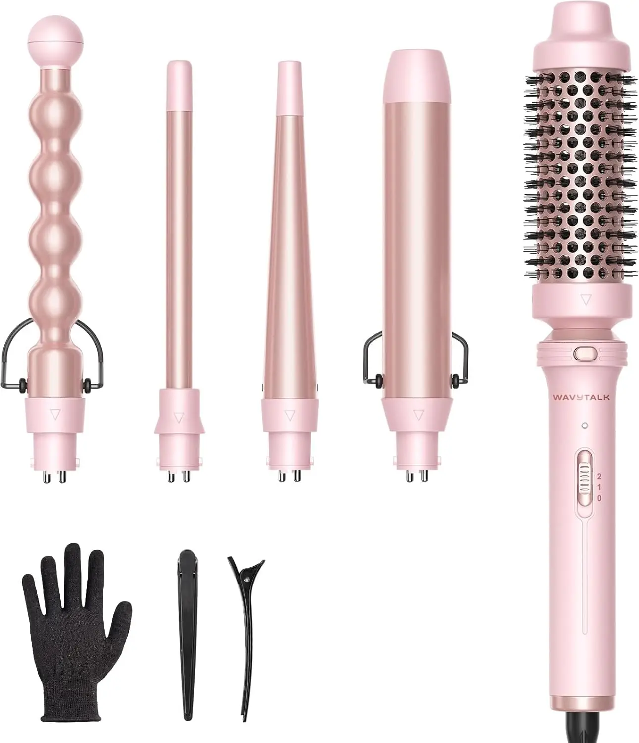 Wavytalk 5 in 1 Curling Wand Set with Thermal Brush & 0.5"-1.25" Barrels | Interchangeable Ceramic Curling Iron, Instant Heat Up Wand Curling Iron, Less Damage, Dual Voltage Curling iron for Travel