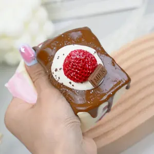 Pawtoto Realistic Strawberry Cube Cake Brown Squishy Toy Handmade Food Grade Silicon Creamy Clay Feel Soft Quick Rebound