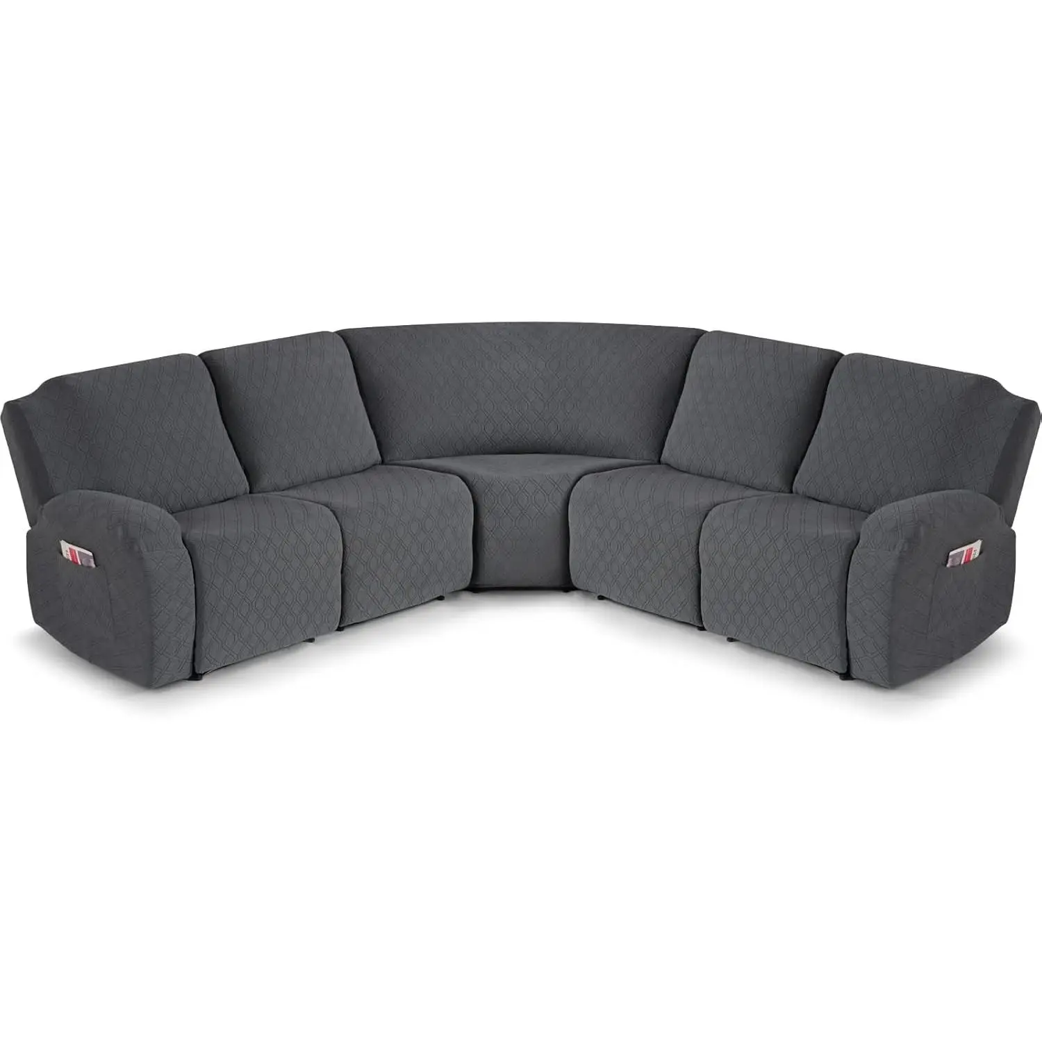 Reclining Sectional Couch Covers, Washable 5- Sofa Covers for L Shape Sectional Sofa Corner Seater, Thick, Soft Sofa Slipcovers (5 Seat Recliner Cover,Charcoal Gray)