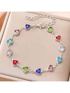 Elegant Heart Crystal Necklace/Bracelet Multi-Color Gemstone Link Chain Silver Plated Love Heart Design Jewelry for Women