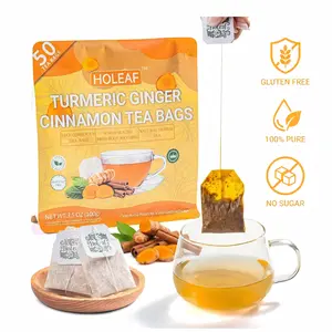 HoLeaf Premium Turmeric Ginger Cinnamon Tea Bags 50 Count - 100% Natural Caffeine Free Sugar Free Herbal Tea, Eco-Friendly Individually Wrapped, No Additives, Warm Spiced Flavor, Perfect for Daily Wellness