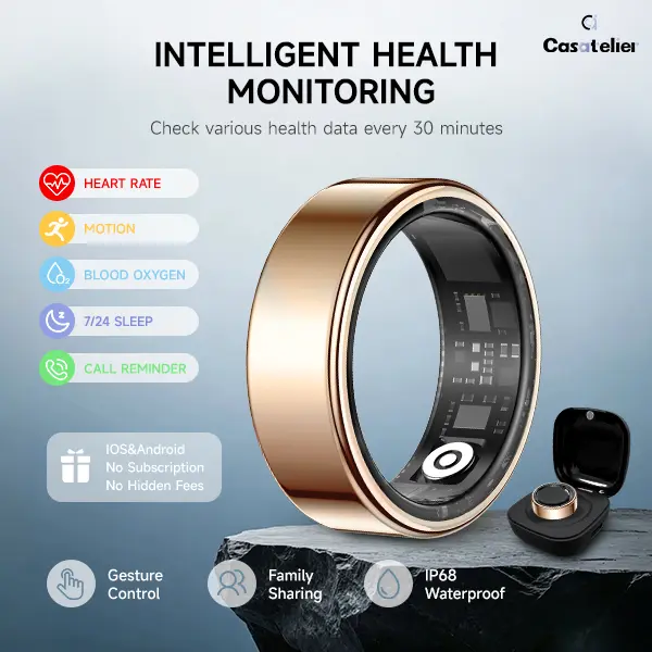 Smart Ring, Rose Gold Wearable Device, Sleep & Fitness Tracker, IP68 Waterproof & Dustproof, Accurate SpO2 and Heart Rate Monitoring, Free APP, Smart Notifications, Couple Gift for Men & Women, No Subscription Required, Suitable for Outdoor Use fathersday