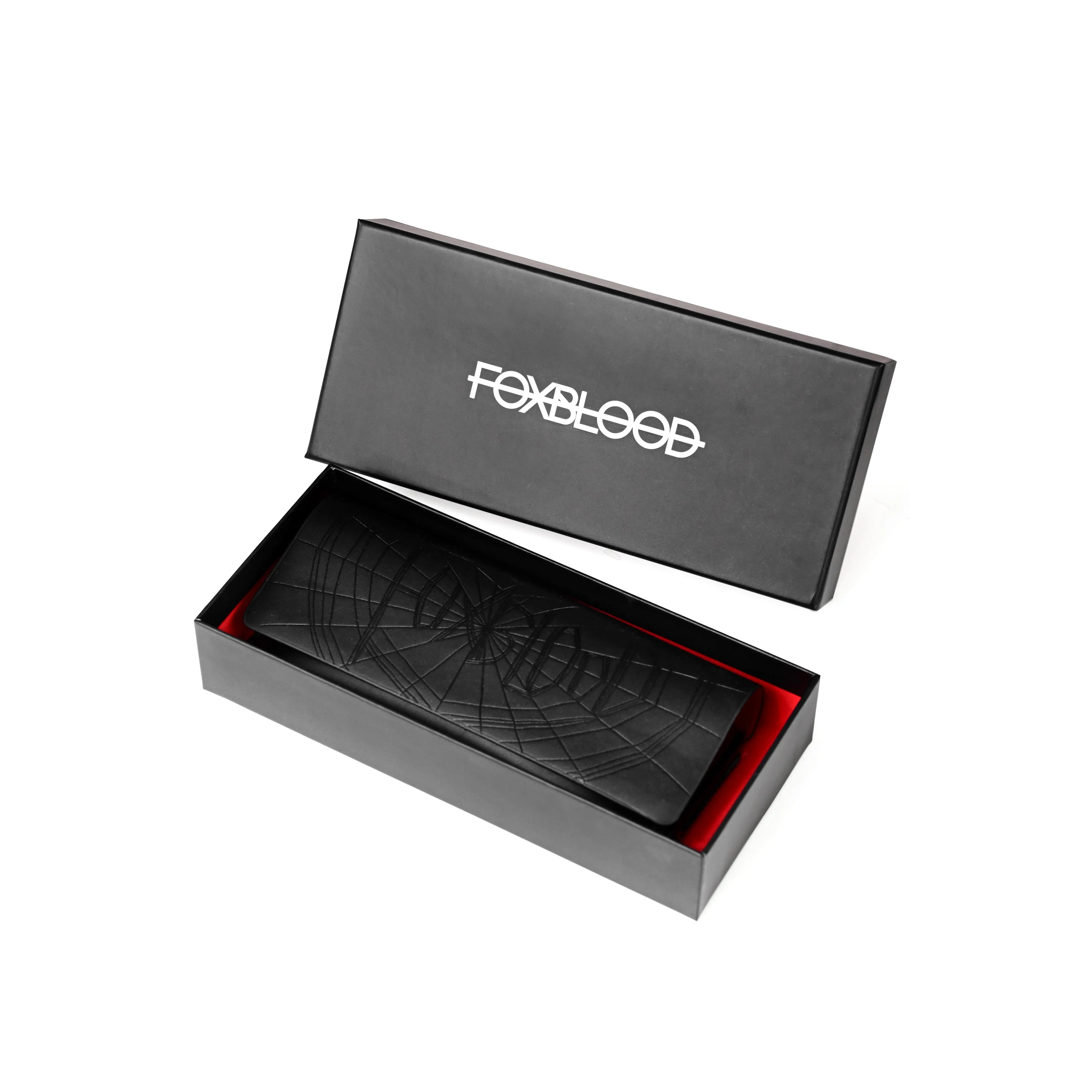 FOXBLOOD Goth Vegan Leather Signature Glasses Case - Custom Design, Embossed Logo, Universal Eyewear Fit, Cleaning Function, Reliable Protection, Eye Glasses Holders, Glasses Storage