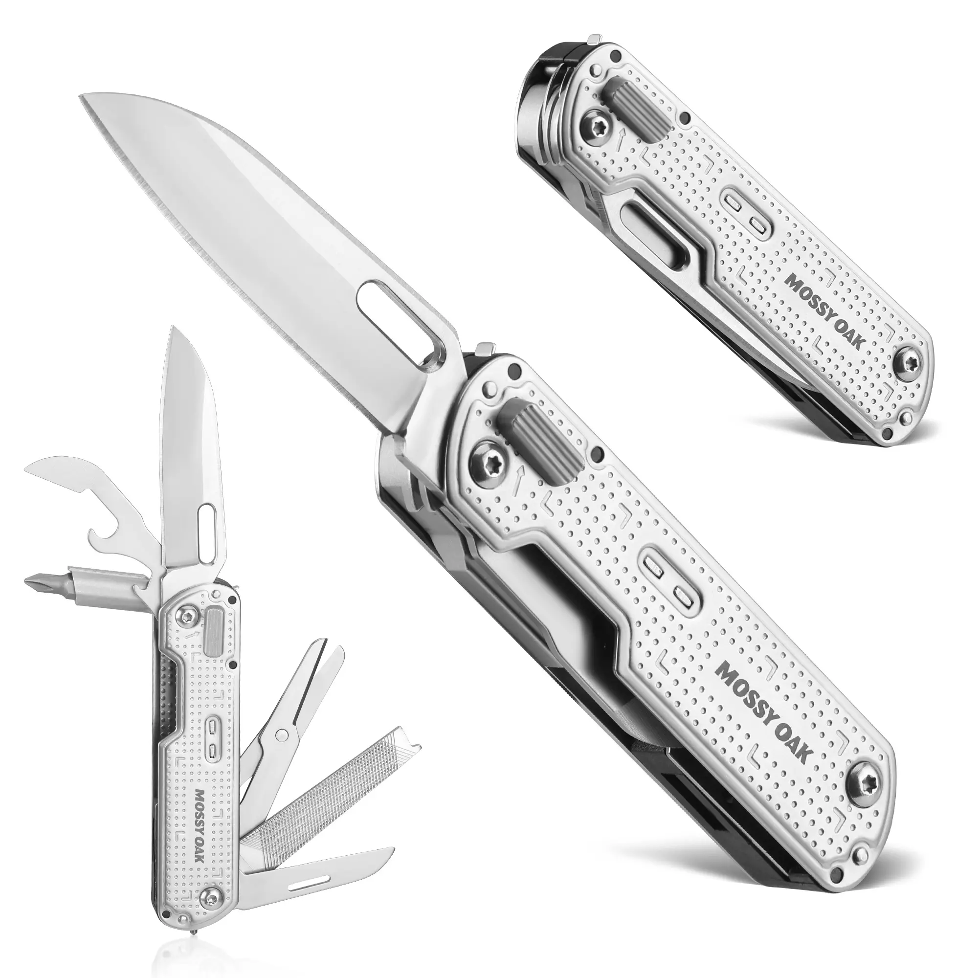 #summersale Mossy Oak 13-in-1 Multitool Pocket Knife, Razor-Sharp Stainless Steel Multitool Knife with Clip, Tiny Tools with Scissors, Opener, Screwdriver, Glass Breaker for Camping, Survival, Hiking, Daily Tasks