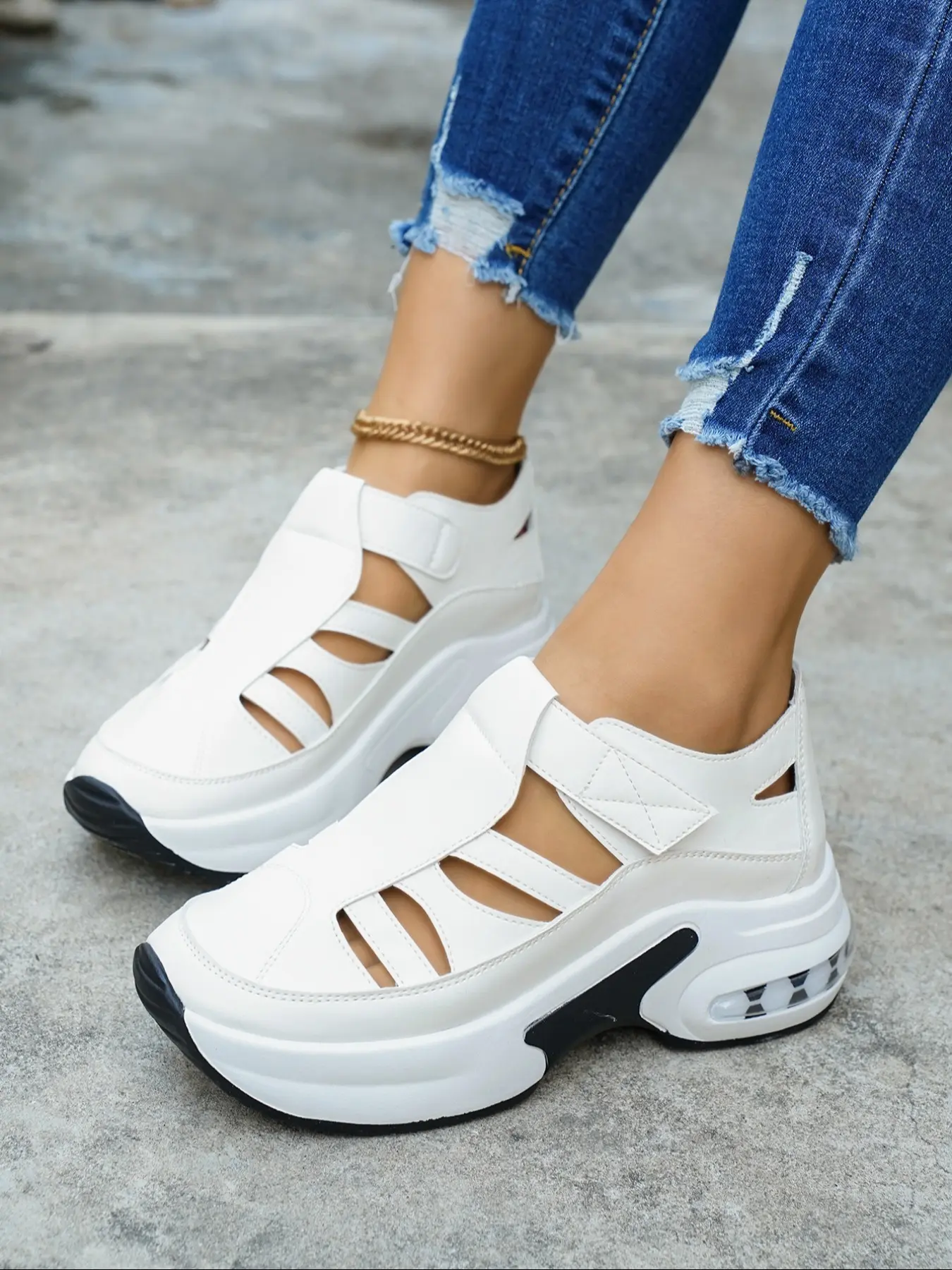 Women's Cross Strap Hollow Out Breathable Velcro Wedge Heel Thick Sole Waterproof Platform Walking Shoes Casual Outdoor Hiking Sports Shoes Fashionable Breathable Sandals