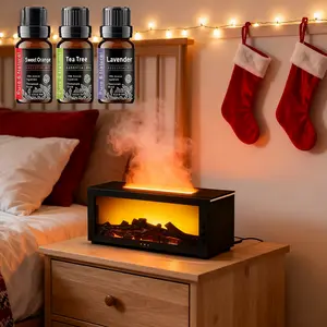 Upgraded Fireplace Diffuser - 7-Color LED Flame Effect, 300ml Large Capacity. Remote Control & Timer Included. Perfect for Relaxing Aromatherapy in Home, Bedroom, or Office.