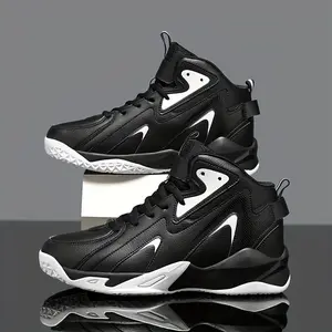 PLUS SIZE Men's High Top Basketball Shoes, Comfy Breathable Non Slip Shock Absorption Lace Up Sneakers For Indoor/Outdoor Training Running Walking