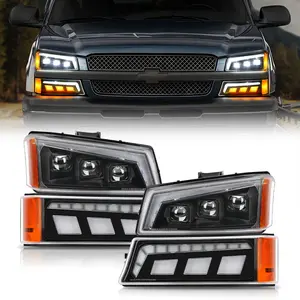 [LED FACTORY MART]LED Projector Headlights with Trun Signals Assembly for 03-06 Chevrolet Silverado Ultra Bright LED Headlight Upgrade Kit
