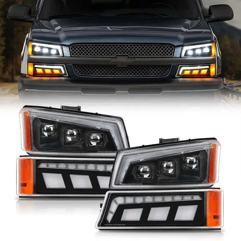 LED Projector Headlights with Trun Signals Assembly for 03-06 Chevrolet Silverado Ultra Bright LED Headlight Upgrade Kit