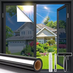 One Way Window Privacy Film, Window Tint for Home, Daytime Reflective Mirror ,Windows Cover Heat UV Blocking See Out Not in, Black, 17.5 x 78.7 Inch Sun Shade Film Thermal Insulated Curtain