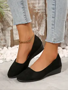 Women's Round Toe Slip-On Flats, Soft PU Leather Casual Non Slip Shoes, Lightweight Rubber Sole, All-Season Comfortable Design, Walking Shoes