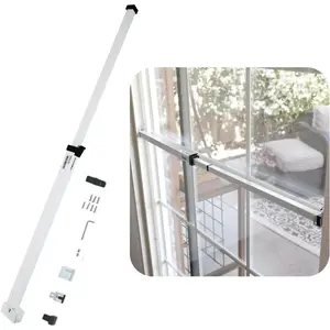 Sliding Door  Bar- Proof Sliding Door Lock Bar with Anti Lift Lock - Fits  Doors & Windows - Adjustable Patio Door  Bar (18.75"- 51.1") - White