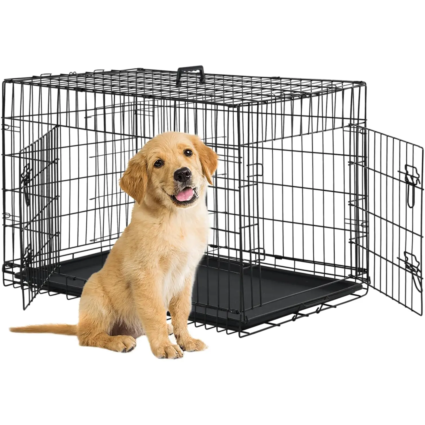 Bestpet | Dog Crate | 24" | Black | Foldable Metal Kennel with Double Doors, Secure Slide-Bolt Latches, Leakproof Tray | Portable Dog Cage for Small Breeds | for Travel, Indoor & Outdoor Use BestPet