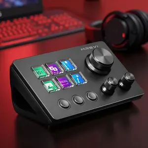 Stream Controller 6 Macro Keys LCD Keyboard, 3 Knobs & Switch Button, LED Touchscreen, USB Powered, Compatible with PC and MAC, Stream Studio Controller