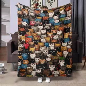 Cute Cat Pattern Blanket, 1 Count Soft Throw Blanket, Air-conditioned Room Blanket, Warm Nap Blanket for Home Office Travel Camping, Fluffy Blanket