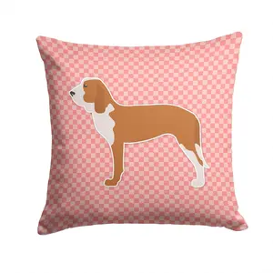 Spanish Hound Checkerboard Pink Fabric Decorative Pillow BB3591PW1414