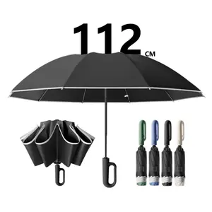 Large Umbrella with Ring Handle, Easy Carry, Reverse Installation to Prevent Water Damage, Night Reflective Strip Included, Rainproof Umbrella, Windproof Waterproof Umbrella