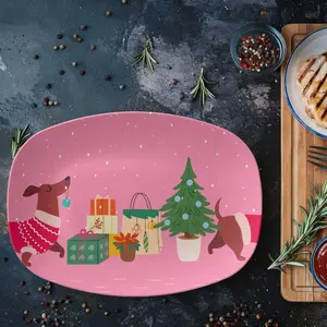 Christmas Dachshund Platter, Dog Holiday Serving Tray, Pink Christmas Decor, Dachshund Lover Gift, Christmas Tableware, Holiday Hostess Gift