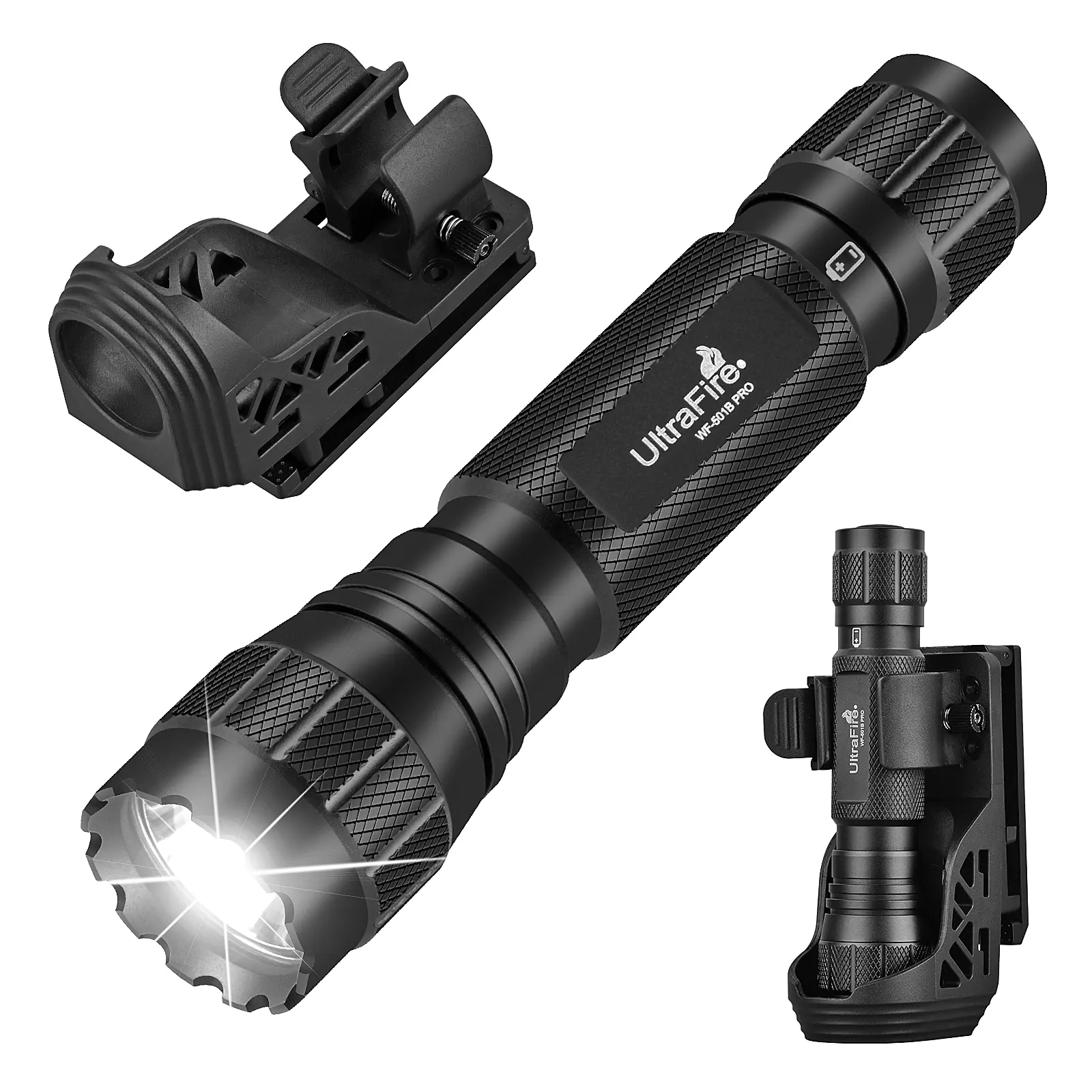 UltraFire WF-501B PRO Tactical Flashlight with Holster, 1200 High Lumens Law Enforcement LED Flashlights with Belt Holder, Police Flashlight with Holster for Duty Belt