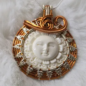 Beautifully Carved and Wire Wrapped Bone Pendent for Fashion Accessory