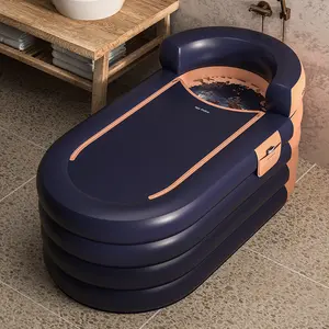 CNCEST Foldable Inflatable Bathtub with Wireless Air Pump Portable Spa Tub for Adults 4-Layer PVC Design with Insulation Backrest and Double Drainage