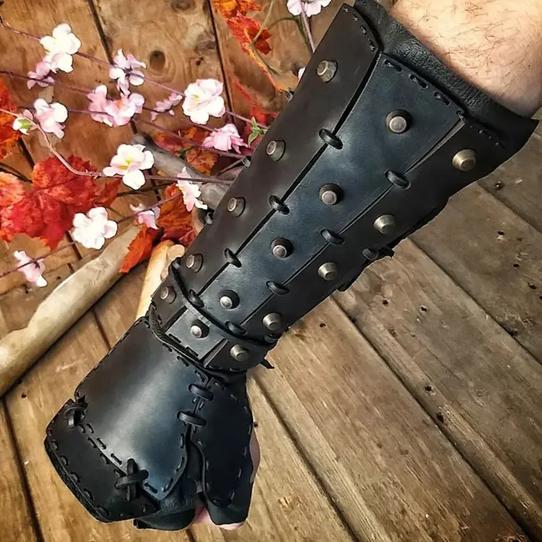 IronFist Medieval Gauntlet Gloves - Vintage Warrior Style, Lace-Up Design, Decorative Rivet Detailing for Renaissance Fairs, LARP Events, Costume Enthusiasts