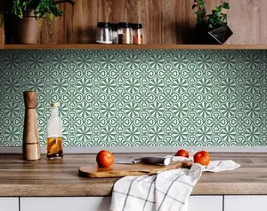 HomeRoots Coastal Glenda Sage Gray Removable Peel & Stick Decorative Tiles, 8x8 in., 24 Pcs, Renter-Friendly Floor Stickers