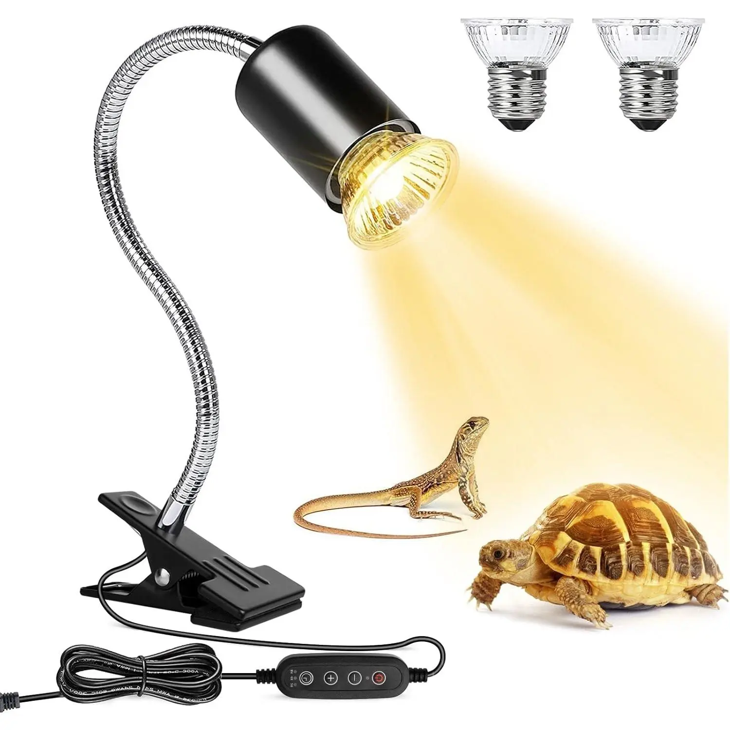 Reptile Heat Lamp, UVA UVB Reptile Light with 360? Rotatable Hose and Timed, Heating Lamp with 2 Bulbs Suitable for Bearded Dragon Reptiles Turtle Lizard Snake (Heat Lamp 25w/50w Bulb)