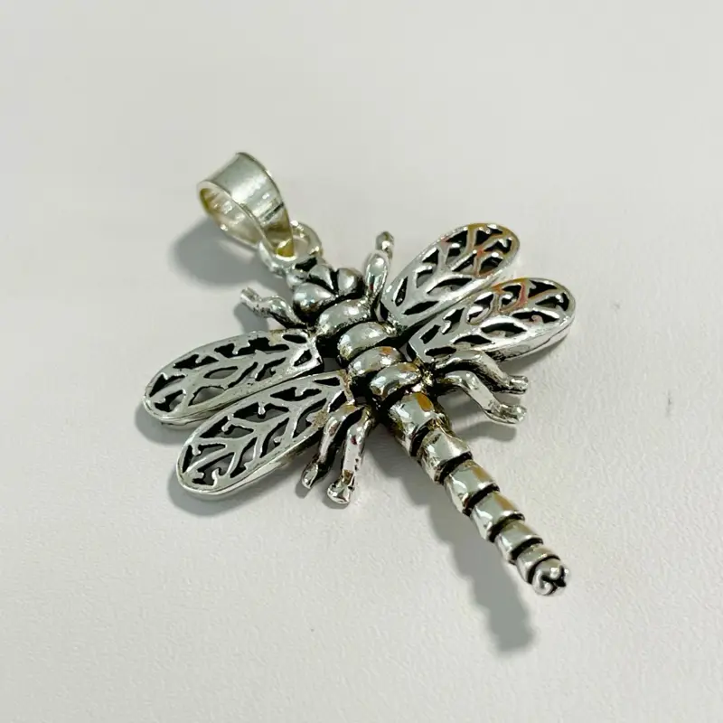 Sterling Silver 925 Moving Dragonfly Pendant Insect Jewelry