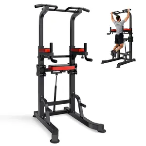 fathersdaygift  VEVOR Pull Up Bar, 330 LBS Power Tower Dip Station, Workout Dip Station with H-Shaped Stable Base Assistance Platform, Adjustable 9 Level Height Pullup Stand for Back, 3-Level Adjustable Elbow Pads