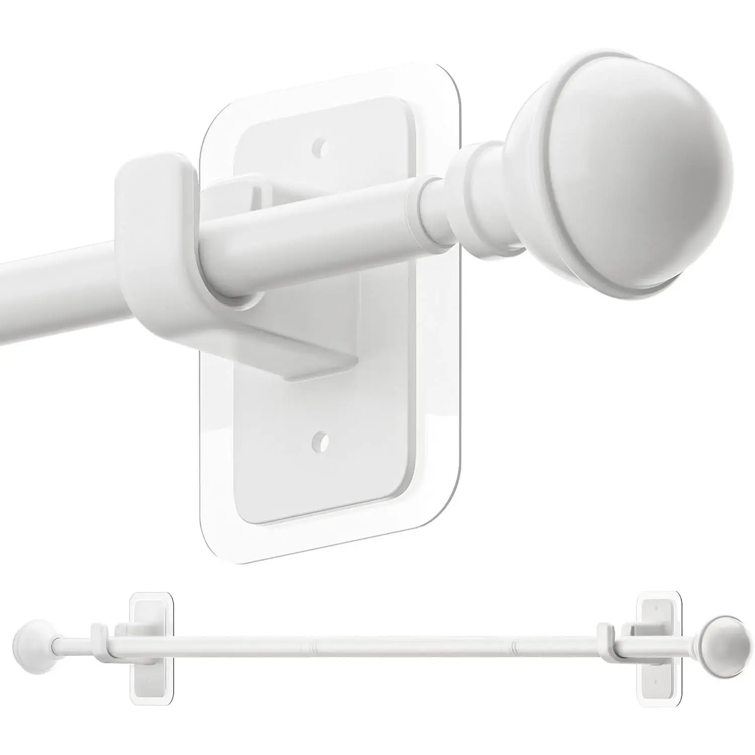 No Drill Curtain Rods for Window 28 to 48 Inches, 5/8 Inch Diameter Renter Friendly Drapery Rod with Adhesive Brackets without Drilling, Adjustable from 27 to 52 Inches, White
