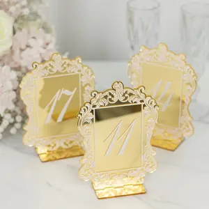 5"x7" Gold Mirror Arch Acrylic Table Numbers (11-20), Wedding Reception Signs with Baroque Lace Border, White Print & Stands for Home Decor, Home Supplies Plaques & Signs