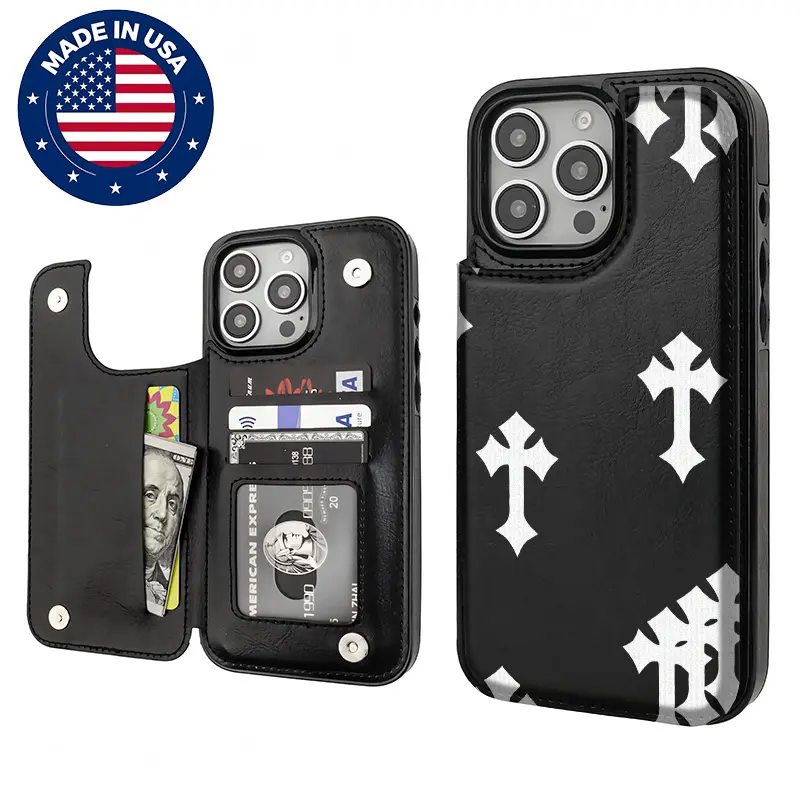 Jesus Cross Faith Alternative Mechs Aesthetic TPU PU Leather Card Holder Phone Case Cover - Protective, Shockproof, Anti-Scratch, Drop Protection Cellphone Protector for iPhone 12/13/14/15/16 Plus, Pro Max - Vintage Fashion Smartphone Accessories