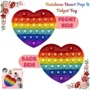 Rainbow Heart Pop It Fidget Toy for Kids, Alphabet & Number Sensory Bubble Toy, Valentine’s Day Gift, Classroom Prizes, Birthday Party Favors & Stress Relief