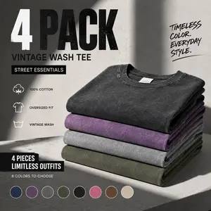 1/4 Pack Oversized Tshirts Unisex Gym Vintage Heavyweight T Shirts Cotton Workout Acid Wash Baggy Tees
