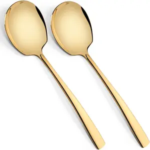 Large Serving Spoons Set Stainless Steel 12 Inch Serving Utensils for Buffet Catering Dishwasher Safe 2-pieces Gold