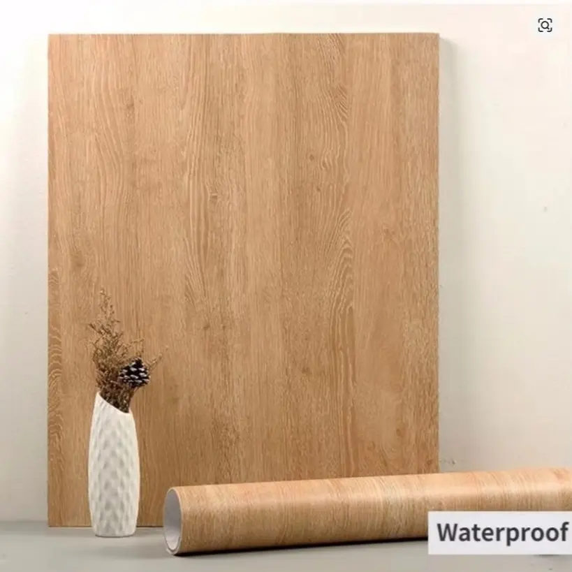 Waterproof Self-Adhesive Wood Grain Sticker Wallpaper Single Roll, Easy Peel & Stick Design for Doors Cabinets Desks, Ideal for Home Office Decor, Peel And Stick Wallpaper