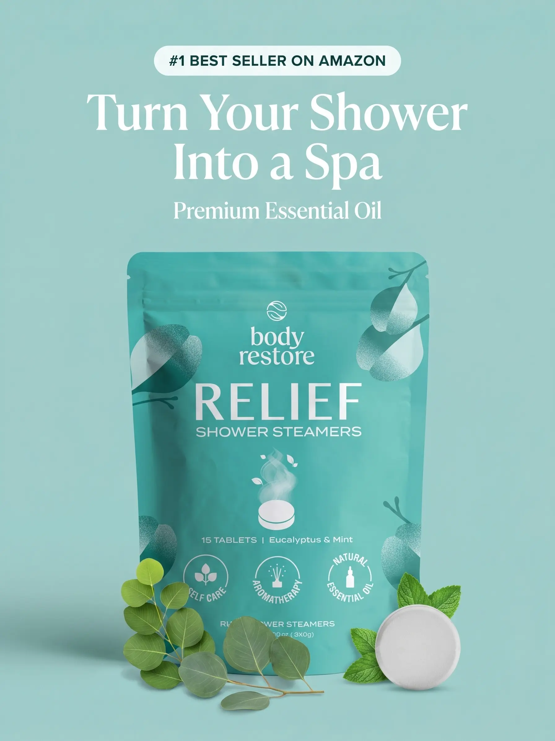 Body Restore Shower Steamers Aromatherapy 15 Pack – Fathers Day Gift for Dad, Birthday Gifts for Women & Men, Spa Stress Relief & Relaxation Self Care Gifts – Premium Eucalyptus Essential Oil Tablets Paraben Free Skin Repair