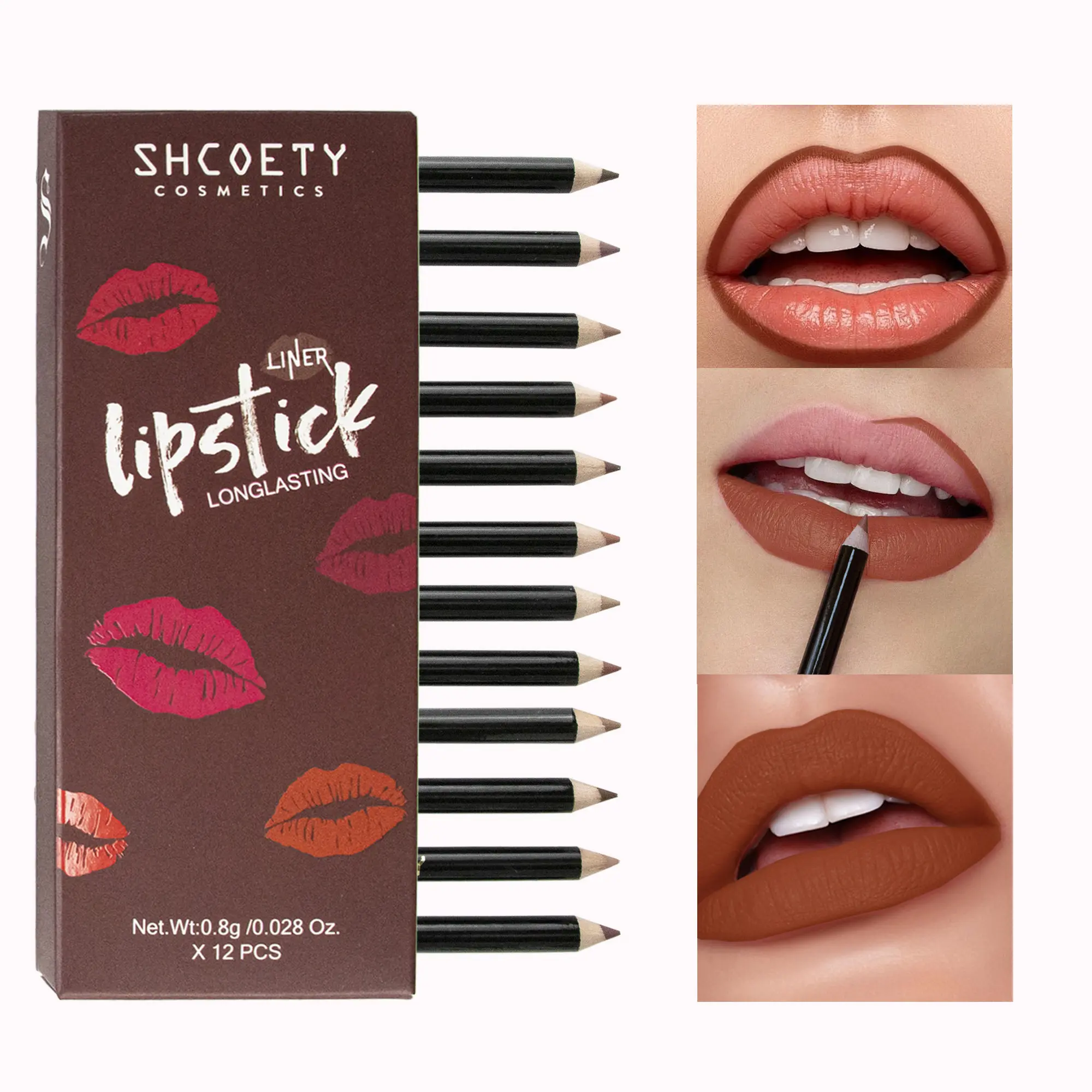 SHCOETY 12-Color Lip Liner Pencil Multi-Pack - Durable, Highly Pigmented, Long-Lasting Matte Finish, Lightweight, Versatile for Lips & Eyeliner, Beauty Makeup Pen (Ideal Gift Option), Cosmetic, Freckle Makeup, Fake Freckles, Valentine's Day, Youth, Contai