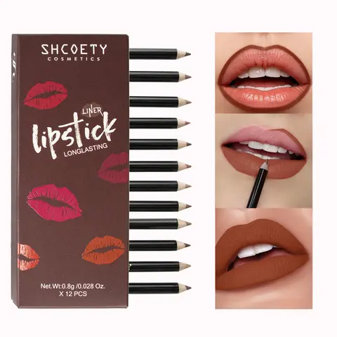 SHCOETY 12-Color Lipliner Pencil Stick Multi-Pack (0.8g Each) - Apply Smoothly, Smoothening, Durable, Highly Pigmented, Long-Lasting Matte, Lightweight, Contains Neither Harmful Additives, Lip Combo Matching Sets, Youth-Focused Valentine's Day Beauty Gift