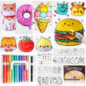 44Pcs Magic Foam Texture Painting Kit, 28Pcs Foam Texture Paper, 12Colorful Brush, 2 Water Brushes, 3D Effect Texture Painting Set, Ideal for Halloween, Christmas, Birthday Gifts