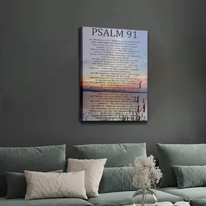 [Inspirational Wall Decor] 1pc Psalm 91 Canvas Wall Art with Frame - Inspirational Bible Verse Print, Serene Sunset & Mountain Landscape Design, Perfect for Home, Bedroom, Living Room, Office, or Cafe Decor, Living Room Art