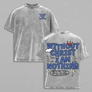 Christian Washed T-Shirt "Without Christ I Am Nothing" Bible Verse Tee Faith Based Apparel Church Outfit Gym Pump Cover Gift for Believers