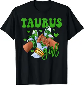 Cotton(pure) Taurus Girl Shoes Astrology Zodiac Sign Black Women T-Shirt