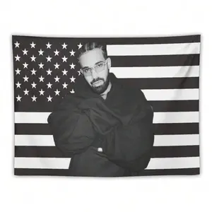 1pc Music Drake Retro Album Black And White American Flag Tapestry, Soft Polyester Fabric With Unique Design, Suitable For Hanging Decoration In Living Rooms, Bedrooms, University Dormitories, Camping And Gatherings